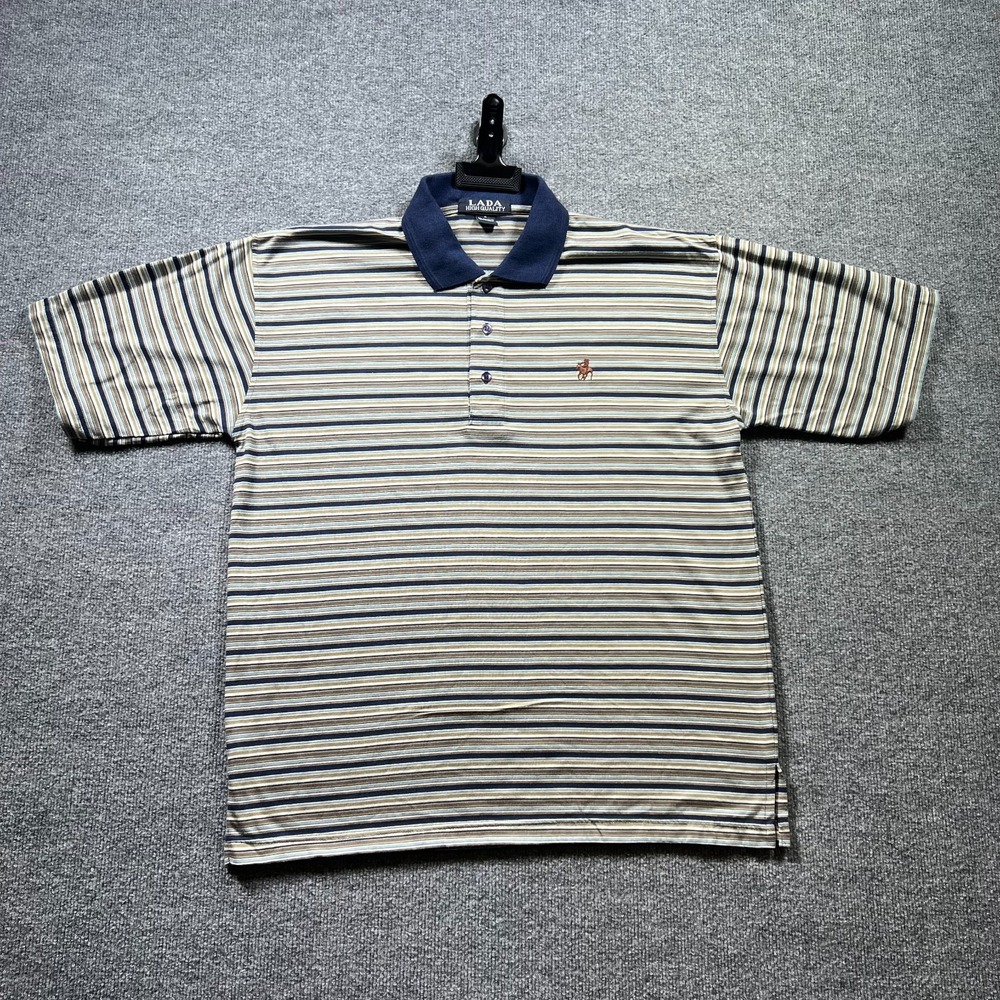 VTG Lada Polo Shirt Mens Medium Multicolor Striped Short Sleeve Everyday Casual